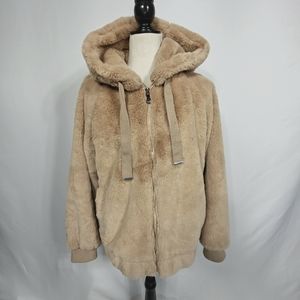 Bellivera Khaki Faux Fur Fleece Hooded Coat NWT